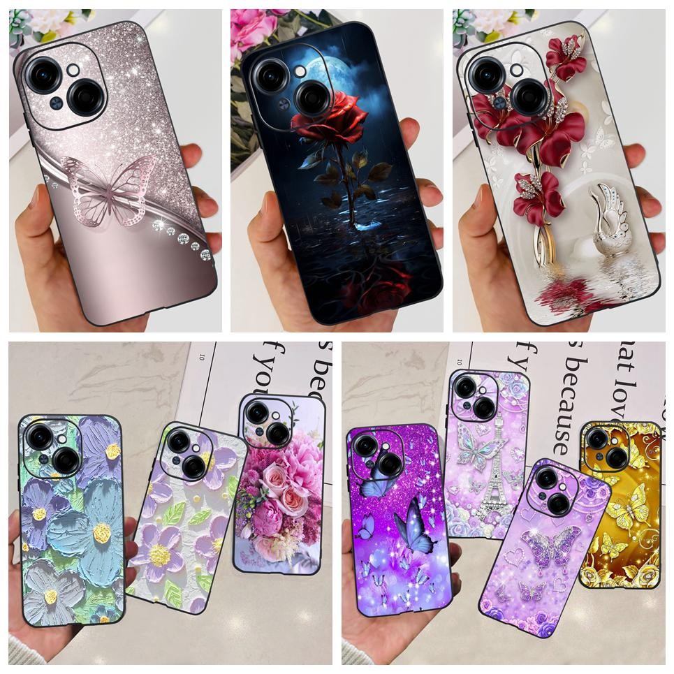 Hoa Bướm Nữ Thời Trang Ốp Lưng Tecno Spark GO 1 Spark GO 2025 Vỏ Điện Thoại Mờ Mềm TPU Silicone GO1 GO2025