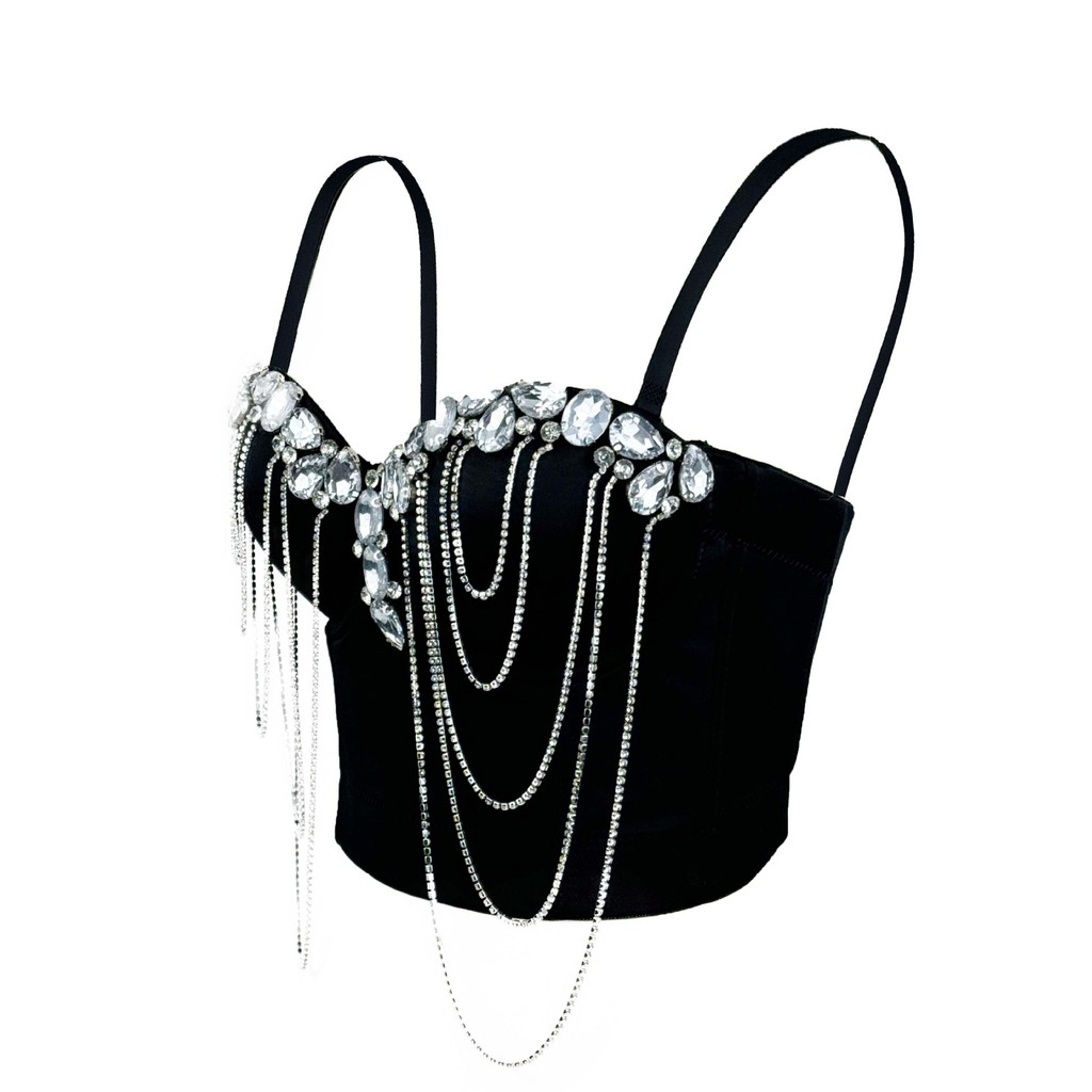 Dây Xích Trắng Kim Cương Gợi Cảm Corset Thiết Kế Cảm Giác Châu Âu Phong Cách Mỹ Mặc Bên Trong Cao Cấp Bên Ngoài Mặc Áo Ngực Xương Cá