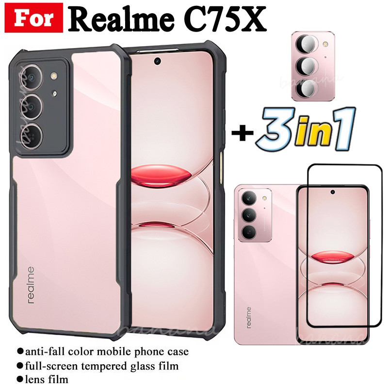Ốp điện thoại di động chống rơi 3 TRONG 1 Realme C75x cho Realme C 75 C7 5 C75 Phim kính cường lực + Phim ống kính