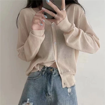 Áo len lụa băng mỏng dành cho nữ Áo len chống nắng bên ngoài Áo khoác nhỏ Cổ chữ V dáng rộng Áo sơ mi điều hòa không khí dài tay Áo len lụa băng mỏng dành cho nữ Áo len chống nắng bên ngoài Áo khoác n