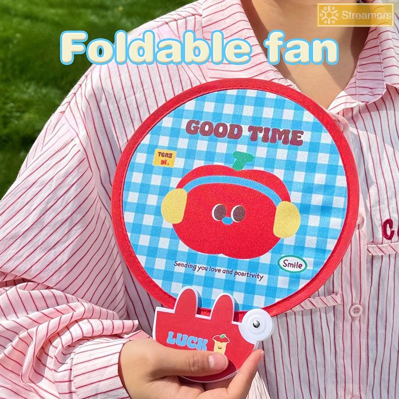 Streamer Hoạt Hình Dễ Thương Gấp Nhóm Quạt Chụp Ảnh Ngoài Trời Tấm Phản Quang Tròn Túi Tiện Lợi Quạt Gấp Di Động Mới