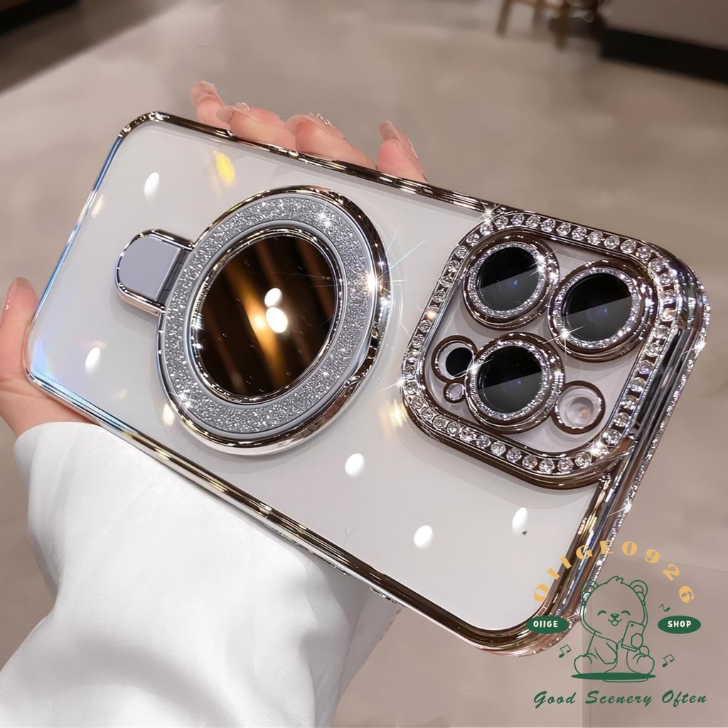 Kim Cương Mạ Gương Từ Giá Đỡ Ốp Lưng Điện Thoại iphone16 Pro Max 15 14 13 12 11 Vỏ Cho iPhone Vỏ Silicon Mềm TPU Chống Sốc
