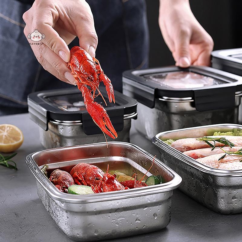 Maybest Hộp đựng thực phẩm bằng thép không gỉ Hộp giữ tươi Nắp kín giòn Bữa ăn trưa Chuẩn bị Bảo quản Tủ lạnh Bộ bếp Bát vuông tròn {VN}