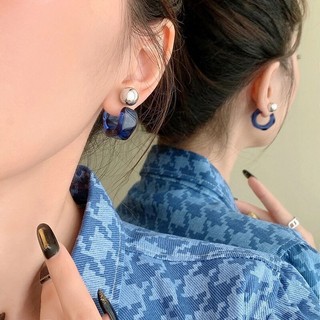 [Ưu đãi đặc biệt] Bông tai Acrylic hình chữ C không đều dành cho nữ Bông tai vòng nhựa nhiều màu trong suốt Bông tai hình học nhiều mảnh Bông tai đinh tán phong cách Hàn Quốc