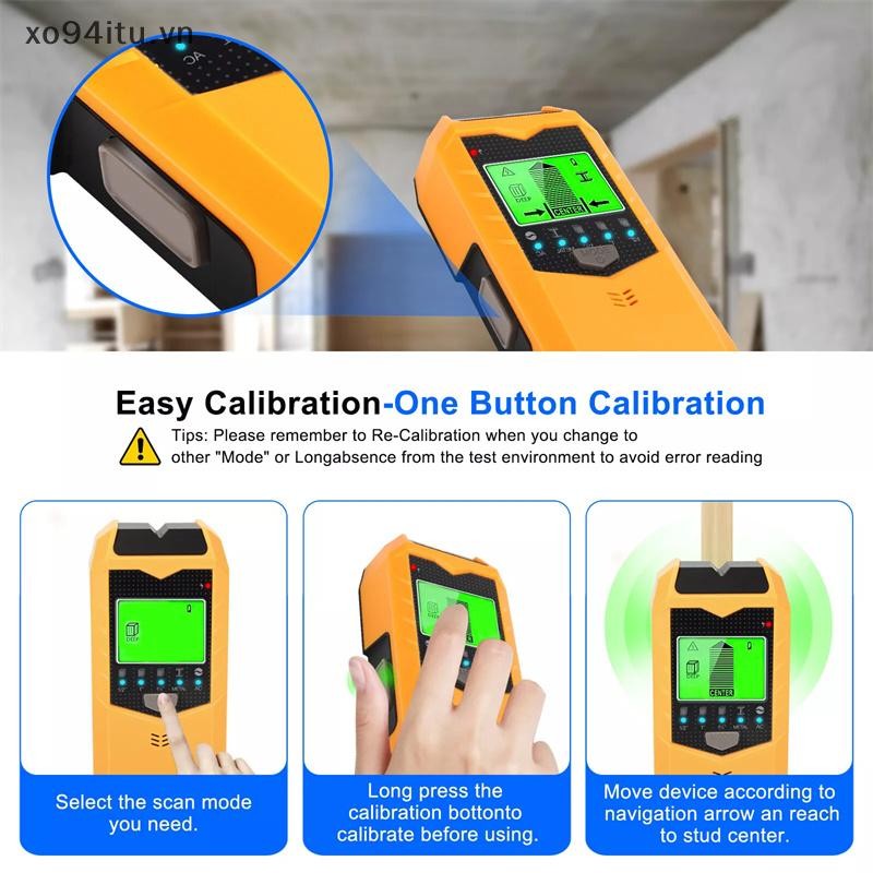 Xoitu Wall Stud Finder Cảm biến Máy quét tường LCD 5 trong 1 Máy dò điện tử Edge Center Dòng gỗ Kim loại AC Live Wires Phát hiện VN