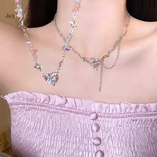 Julyhot Nhiều Màu Sắc Đá Nghiền Đính Hạt Vòng Cổ Dành Cho Nữ Cô Gái Ánh Sáng Sang Trọng Trái Tim Ngọt Ngào Xương Đòn Dây Chuyền Phụ Kiện Trang Sức Quà Tặng Massivedeals