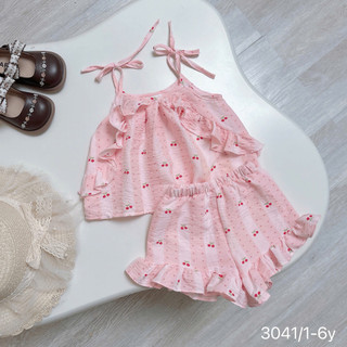 [8-22kg] Set Bộ Hè Mát 2 Dây Phối Bèo Xinh Cho Bé Gái Chất Đũi Mềm Mát