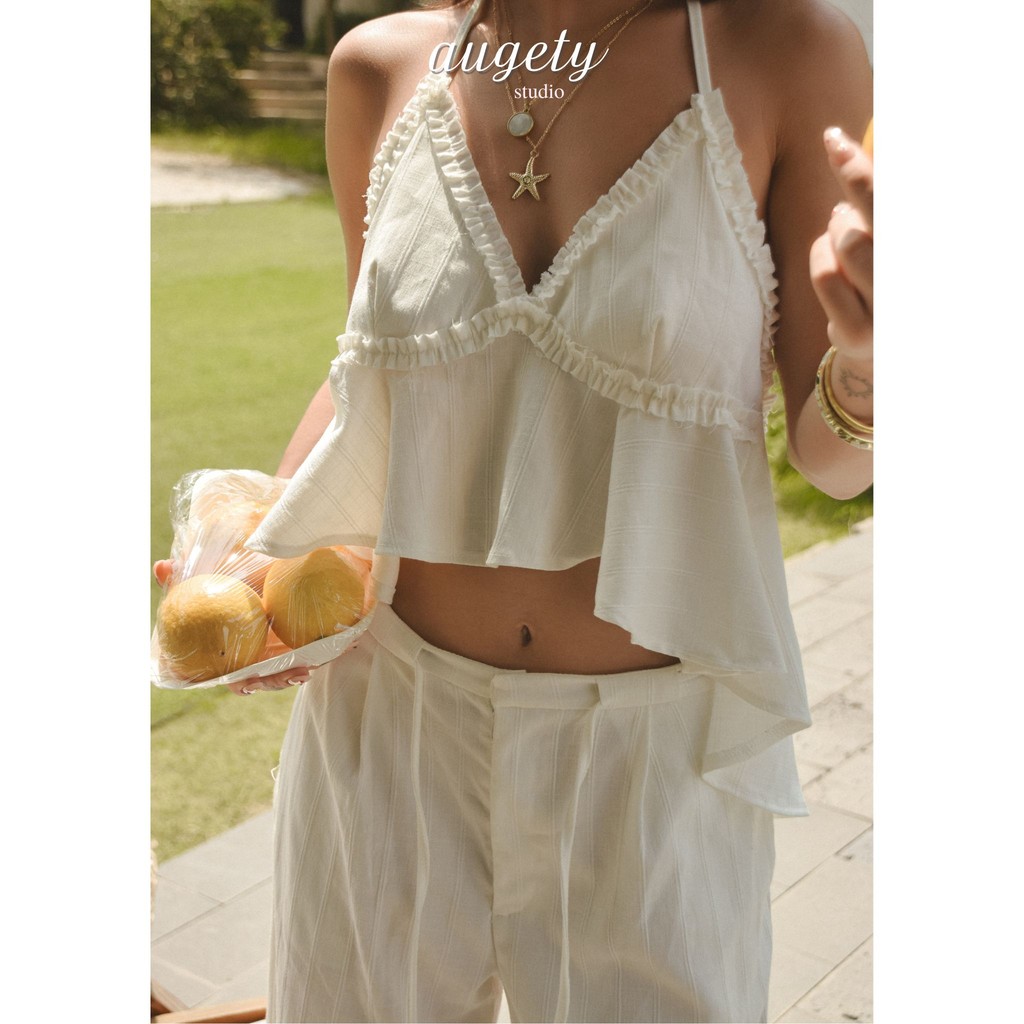 Quần Dài Linen Cạp Trễ Ống Suông Rộng Có Thắt Lưng Augety Studio JAZZIE PANTS