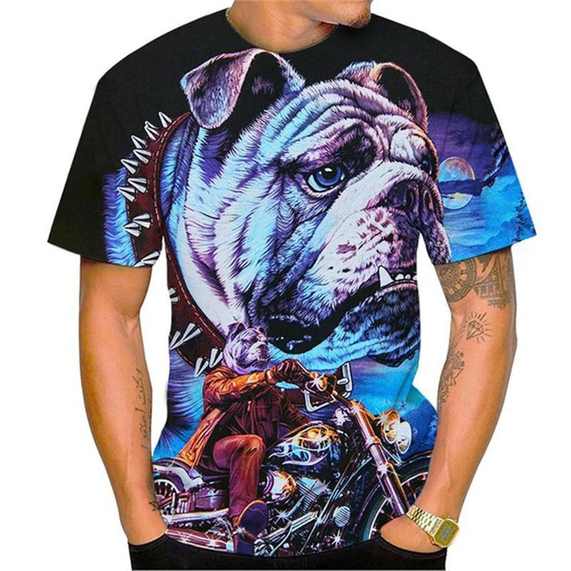 Áo thun in hình chó sói hài hước cho nam giới, xu hướng hip hop, thời trang streetwear Harajuku, áo cổ tròn tay ngắn mùa hè, áo oversized