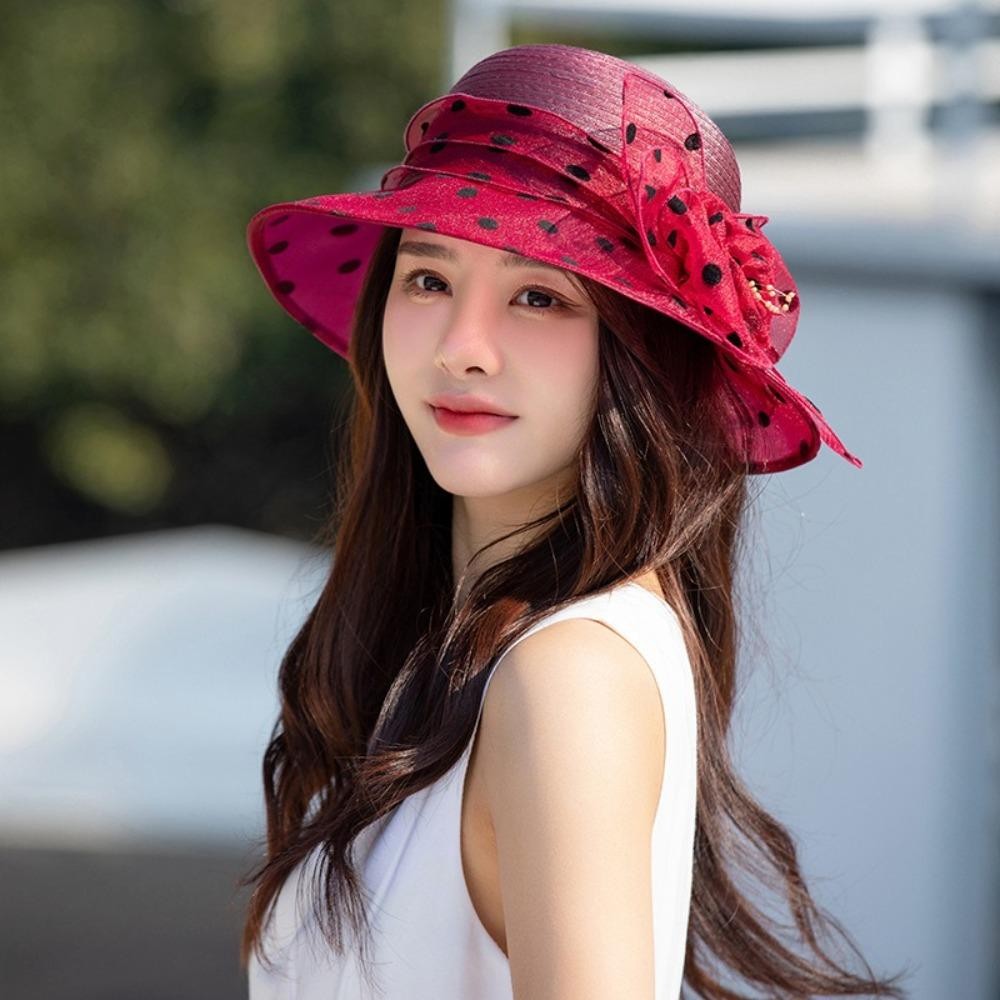 Mũ chống nắng SAMO chấm bi organza và màu trơn, bảo vệ da dưới nắng nóng