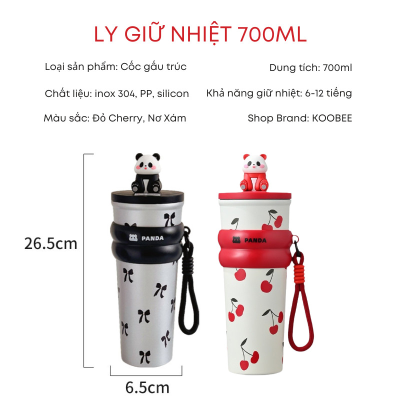 Cốc Giữ Nhiệt Inox 304 700ml Nắp Gấu Trúc Dễ Thương – Giữ Nhiệt 6-12H – Nắp Kín Chống Rò Rỉ Tiện Lợi | 271