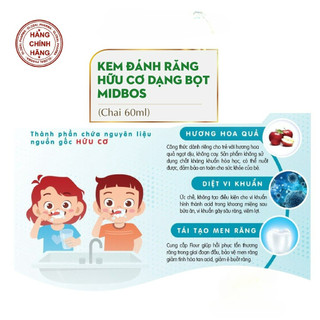 Kem đánh răng cho bé dạng bọt siêu mịn Midkid hữu cơ, lành tính, chống sâu răng - Chai 60ml
