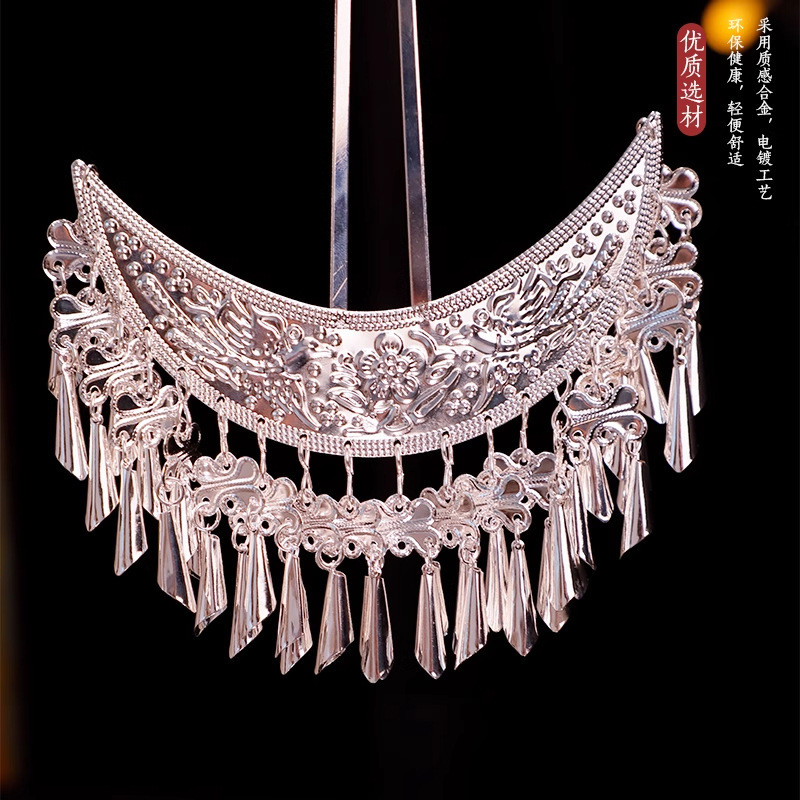 MAUROPOLI [Sẵn sàng] Phụ kiện tóc cổ mới Hàng ngày phù hợp với Miao Bạc Phong cách kỳ lạ Miaojiang Phụ kiện cô gái Kẹp tóc Vương miện tóc Mũ nón thanh lịch phù hợp