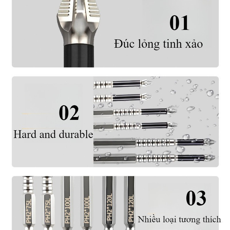 Mũi Chéo PH2 Chống Trượt K5 -Đầu Lô Thép Hợp Kim Chống Va Đập,1 Mũi chéo, chân lục giác ngắn 6.35mm