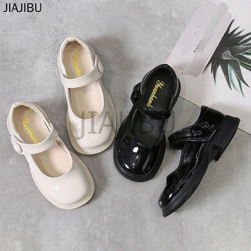 Giày Thời Trang Trẻ Em Korean Fashion Kids Anti-slip Beige/black Round Toe Platform Mary Jane Small Leather Shoes for School Giày Búp Bê Đế Mềm Phong Cách Công Chúa Lolita Dễ Thương Của Nhật Bản Giày Bệt Đế Dày Màu Trơn Phong Cách Anh Cổ Điển