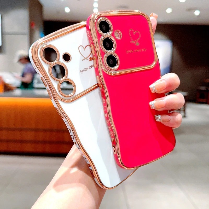 Ốp điện thoại TPU mềm mạ Luxur cho Samsung Galaxy A55 A54 A16 A15 A14 A25 A35 A34 5G A24 Side Love Heart Vỏ chống sốc