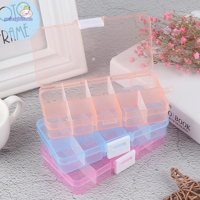 Pufangbliss Có Thể Điều Chỉnh 10 Ngăn Nhựa Hộp Bảo Quản Trang Sức Vít Tổ Chức Hộp Đựng VN