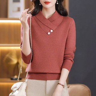 Mẹ Trung Niên Áo Len Đỏ Nữ Dày Thu Đông Thời Trang Ấm Áp Bên Trong Đáy