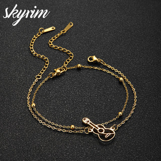 Vòng tay mặt dây chuyền đàn Guitar SKYRIM Trang sức thời trang bằng thép không gỉ dành cho nữ