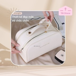 Túi đựng mỹ phẩm Rose da PU cao cấp 2 zip lớn hình thang