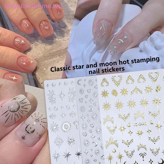 [Beautifulhome] 3D Sun / Moon / Star Hot Stamping Nail Art Sticker Decal Móng tay Vàng Bạc Thanh trượt tự dính [làm đẹp]