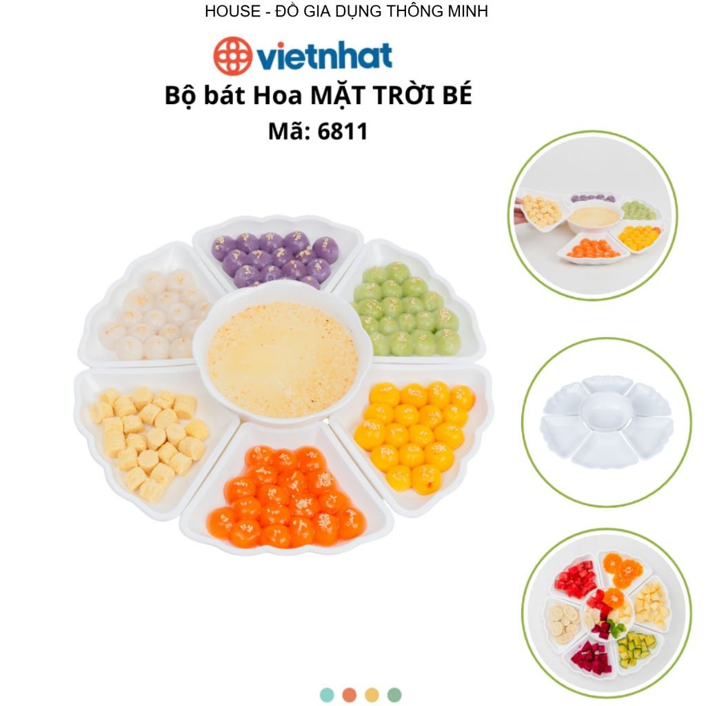 Bộ Bát Hoa Mặt Trời Cúng Gia Tiên 6 Cánh Hoa Nhựa PP Chính Hãng Việt Nhật