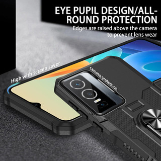 Dành Cho Vivo Y76 5G / Y76s Ốp điện thoại PC Cứng Mặt Sau Mềm TPU Edge Bảo Vệ Camera Vòng Giá Đỡ Chân Đế Chống Sốc Mỏng Bao