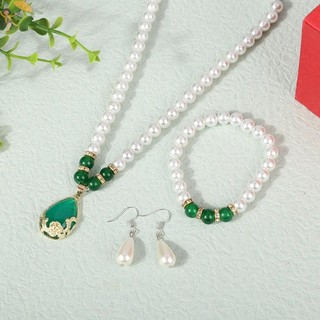 [Gou] Bộ trang sức ngọc trai thời trang cổ điển dành cho nữ Vòng cổ Bông tai Bộ vòng tay Tiệc cưới Trang sức Quà tặng Pendientes VN