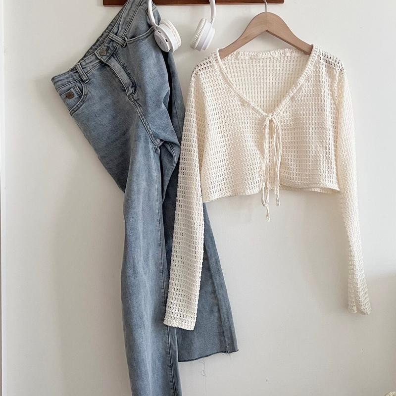 Áo khoác lưới cardigan thắt nơ xixeoshop Jacket Nữ Women Top V470