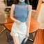 Basa Mùa Hè Hàn Quốc Nửa Cổ Rùa Rỗng Dệt Kim Áo Vest Nữ Màu Trơn Không Tay Slim Top BASD