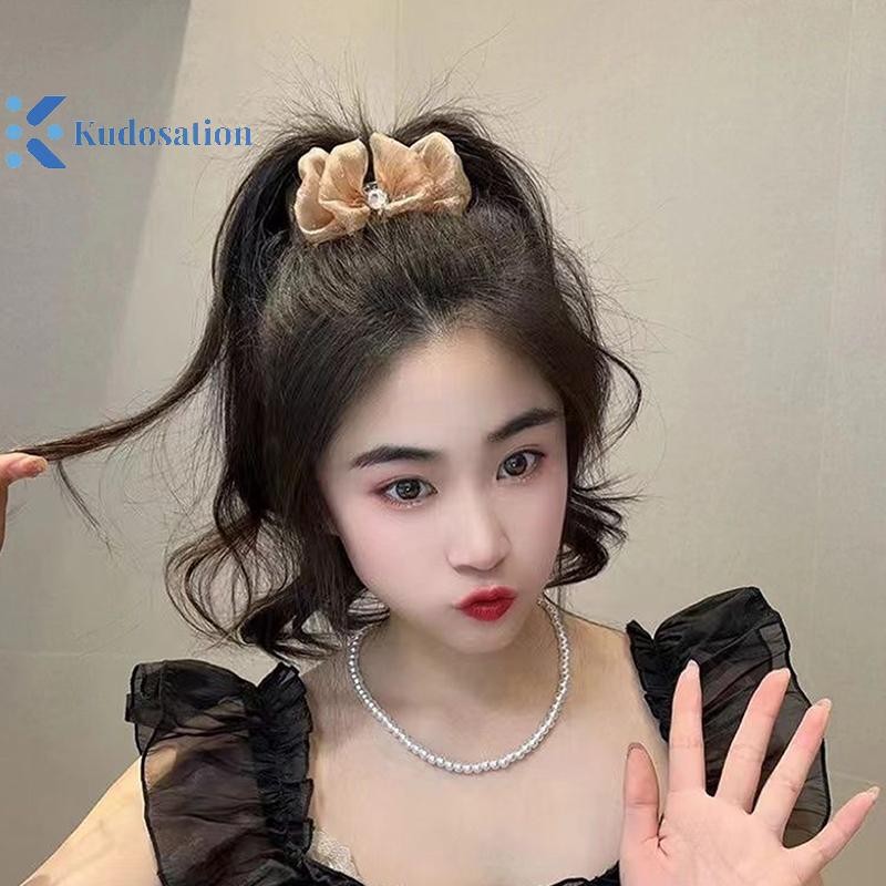 Kudosation Thanh Lịch Kim Cương Giả Bong Bóng Lưới Hai Mặt Nơ Đuôi Ngựa Vuốt Tóc Cho Nữ Phụ Kiện Tóc