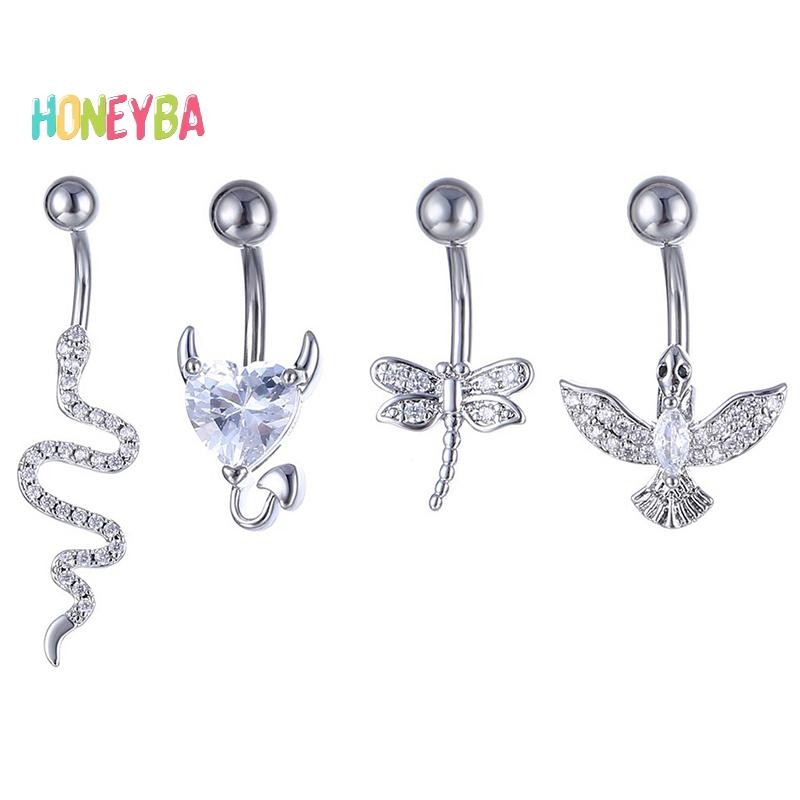 < Honeyba > Vòng Nút Bụng Pha Lê Hình Động Vật Bụng Thép Không Gỉ Trái Tim Rốn Cong Barbell Nhẫn Rốn Nhẫn Trang Sức Cơ Thể Gợi Cảm