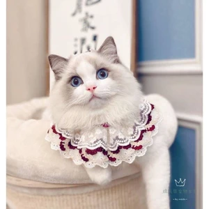 【Ready Stock】 Cat Scarf Pet Bow Tie Dog Bow Cotton Lace Adjustable Bib Saliva Towel Cute NY7m