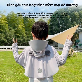 Áo chống nắng trẻ em UPF50+ có mũ vành lớn hình gấu trúc dễ thương, chất mát thoáng khí