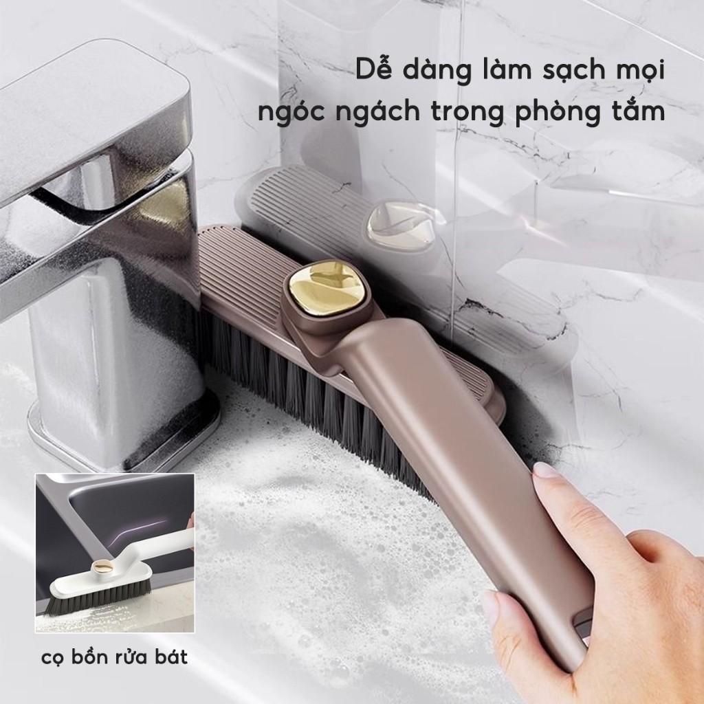 Chổi cọ sàn tích hợp kẹp gắp rác 2 trong 1 Cọ sạch khe hẹp góc tường