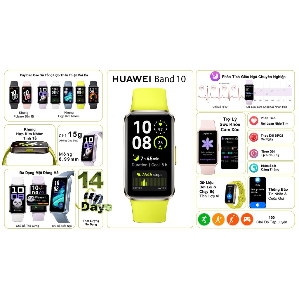Ảnh Vòng Đeo Tay Thông Minh HUAWEI Band 10 Khung Hợp Kim Nhôm - Phân Tích Giấc Ngủ Chuyên Nghiệp Chính hãng 1