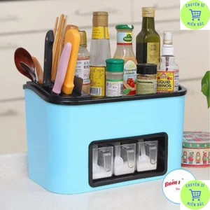 Kệ đựng gia vị nhà bếp 3 cốc để dao thớt nhựa Việt Nhật, Hộp đựng dụng cụ nhà bếp đa năng