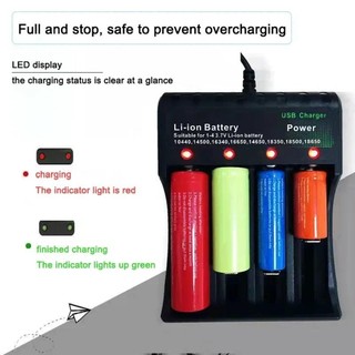 Máy sạc pin lithium 4 khe 3.7V USB, hỗ trợ các loại pin 10440 14500 16340 16650 14650 18350 18500.