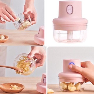 Máy Xay Tỏi Xài Pin 45W và Dụng Cụ Xay Tỏi Ớt Kéo Tay Mẫu Trắng
