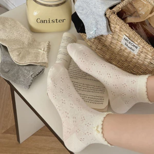 Nữ Ống Ngắn Tất Mỏng miu Series Màu Nơ Nhật Bản Ngọt Ngào JK Rỗng Ren Thoáng Khí