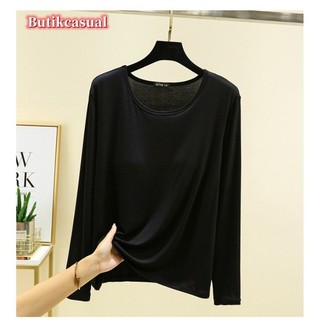 Áo thun nữ Modal đệm ngực Modal Áo sơ mi dài tay mùa xuân hè 2025 dáng rộng mỏng Top m-2xl
