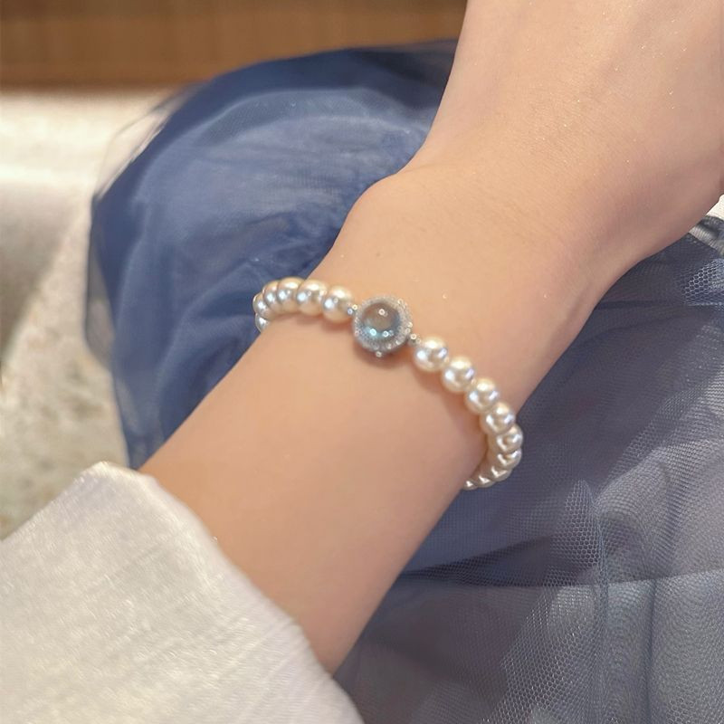 Vòng tay hạt ngọc trai nước ngọt Aquamarine tự nhiên sang trọng nhẹ nhàng với thiết kế độc đáo