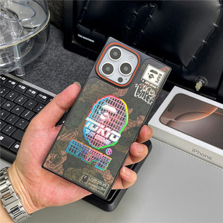 Ốp điện thoại hình vuông cho iPhone 16 15 14 13 11 12 Pro Max, phong cách retro, màu bạc nóng, bape