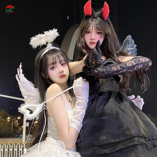 Trang phục đôi cánh thiên thần trắng có băng đô và đôi cánh thiên thần Fairy Stick để trang trí tiệc ngày lễ