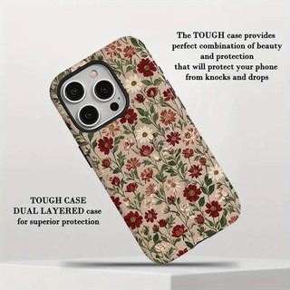 Ốp điện thoại họa tiết hoa dại màu đỏ 2 trong 1 Thích hợp cho iPhone 11 12promax 12 13 14 15 Pro max Ốp lưng 14promax 15pro 16 Pro max