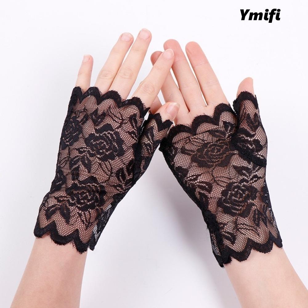 Găng Tay Lưới Ren Nửa Ngón Hoa Hồng Fishnet cho Cosplay và Dự Tiệc