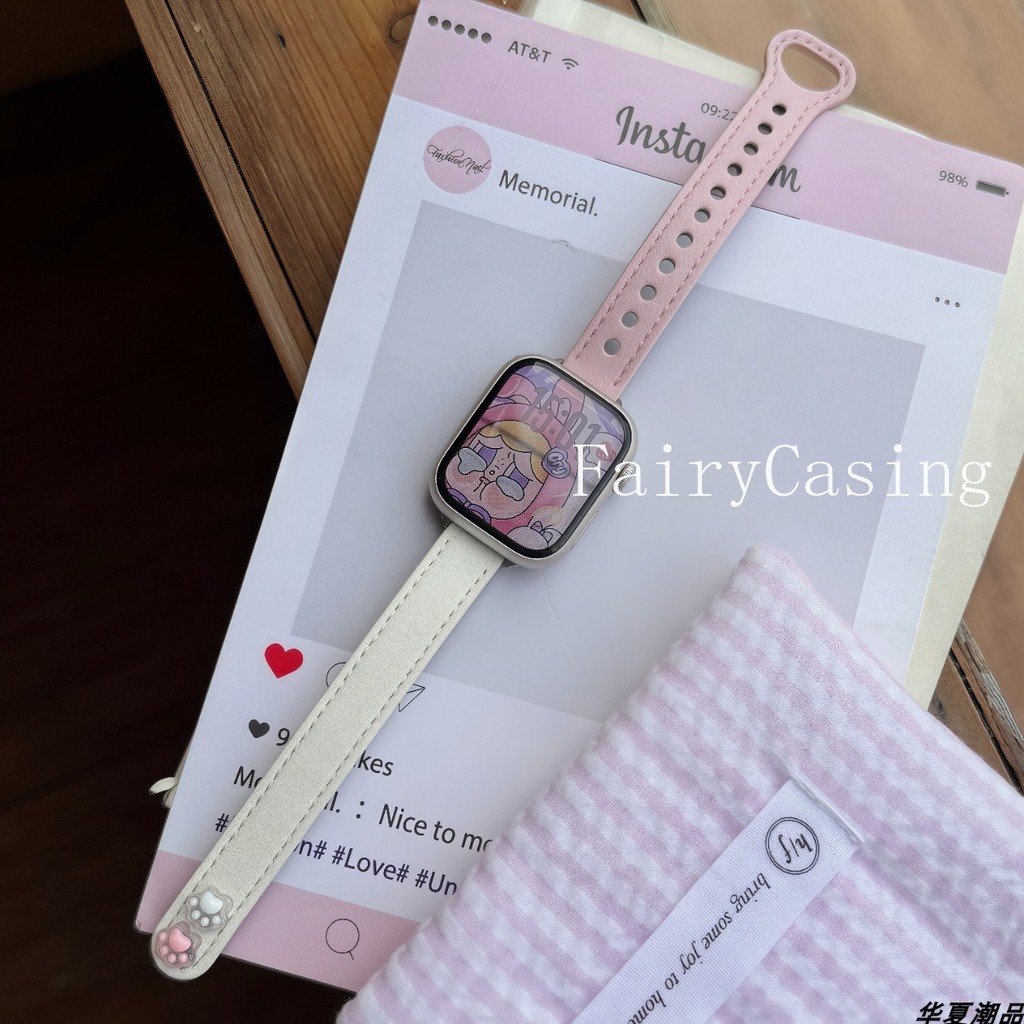 Đồng hồ mỏng phong cách dễ thươngS11 Band cho Apple Watch 38 / 40 / 41 / 42 / 44 / 45 / 46 / 49mm Dây da PU cho Iwatch 10 9 8 7 6 SE Ultra2 S11 Band