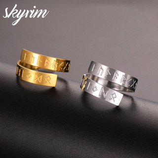 SKYRIM Nam Nữ Nhẫn Thiết Kế Biểu Tượng Mở Thép Titan Thép Không Gỉ Trang Sức Thời Trang