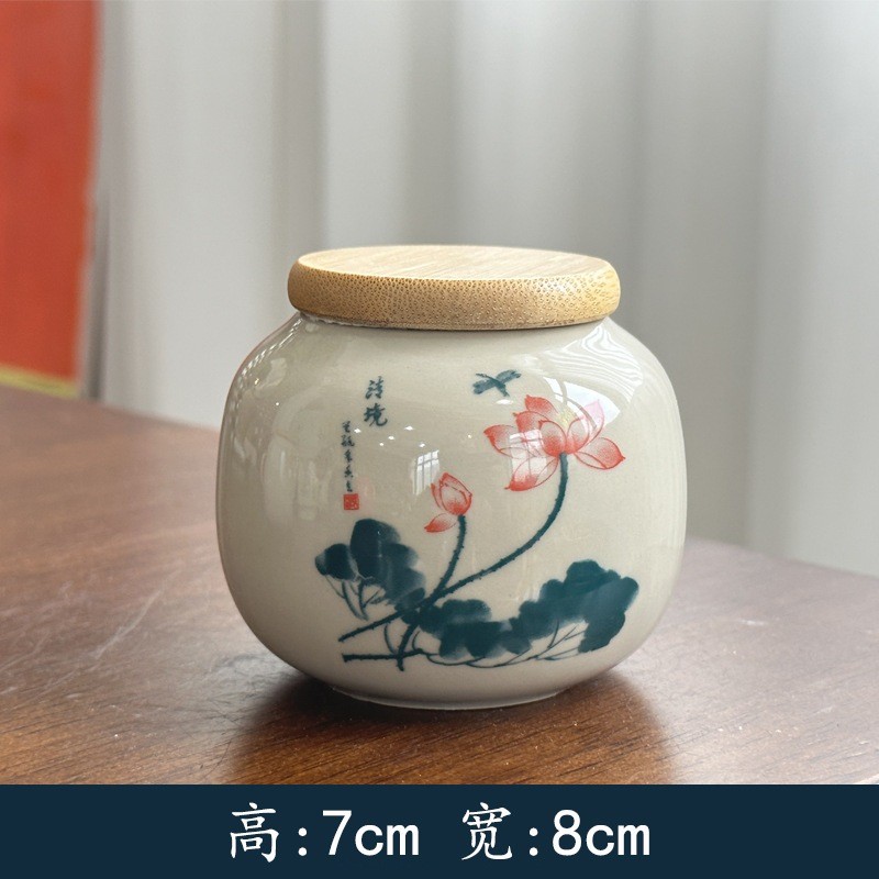 Hũ Đựng Trà Bằng Sứ Cỡ Bé Vẽ Họa Tiết Đẹp Mắt