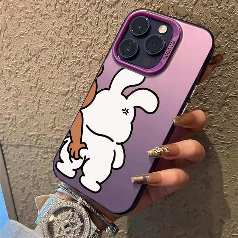 Ốp Lưng Cho iPhone 16 15 Pro Max 11 13 14 12 Pro 16e Cho iPhone 7 8 Plus XS Max X XR SE2022 Gấu Thỏ Dễ Thương Thiết Kế Cặp Đôi IMD Kim Loại Cứng Chống Sốc